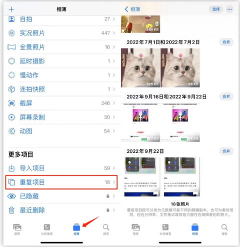江孜苹果手机维修分享iOS 16 中相册重复项目功能使用方法 